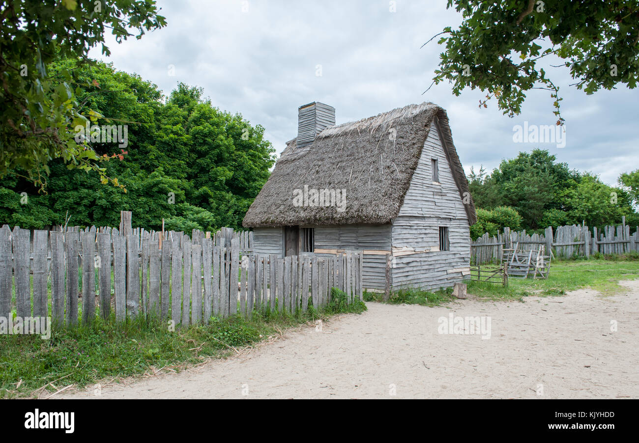 Plimoth Plantation reproduit l'établissement original des pèlerins à Plymouth Colony, où, selon le mythe, la première action de grâce aurait pu avoir lieu Banque D'Images