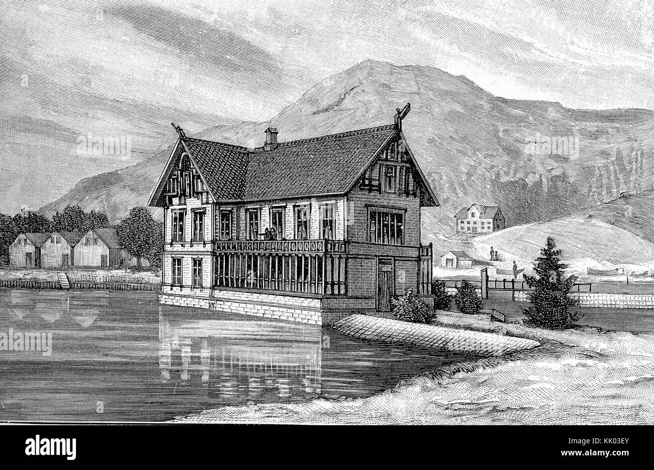 Laboratoire et station biologique de Bergen, en Norvège, créée en 1892. Les stations zoologiques et biologiques marines ont joué un rôle important dans l'histoire de la biologie et dans l'étude de la vie marine à partir de la seconde moitié du XIX siècle. Banque D'Images