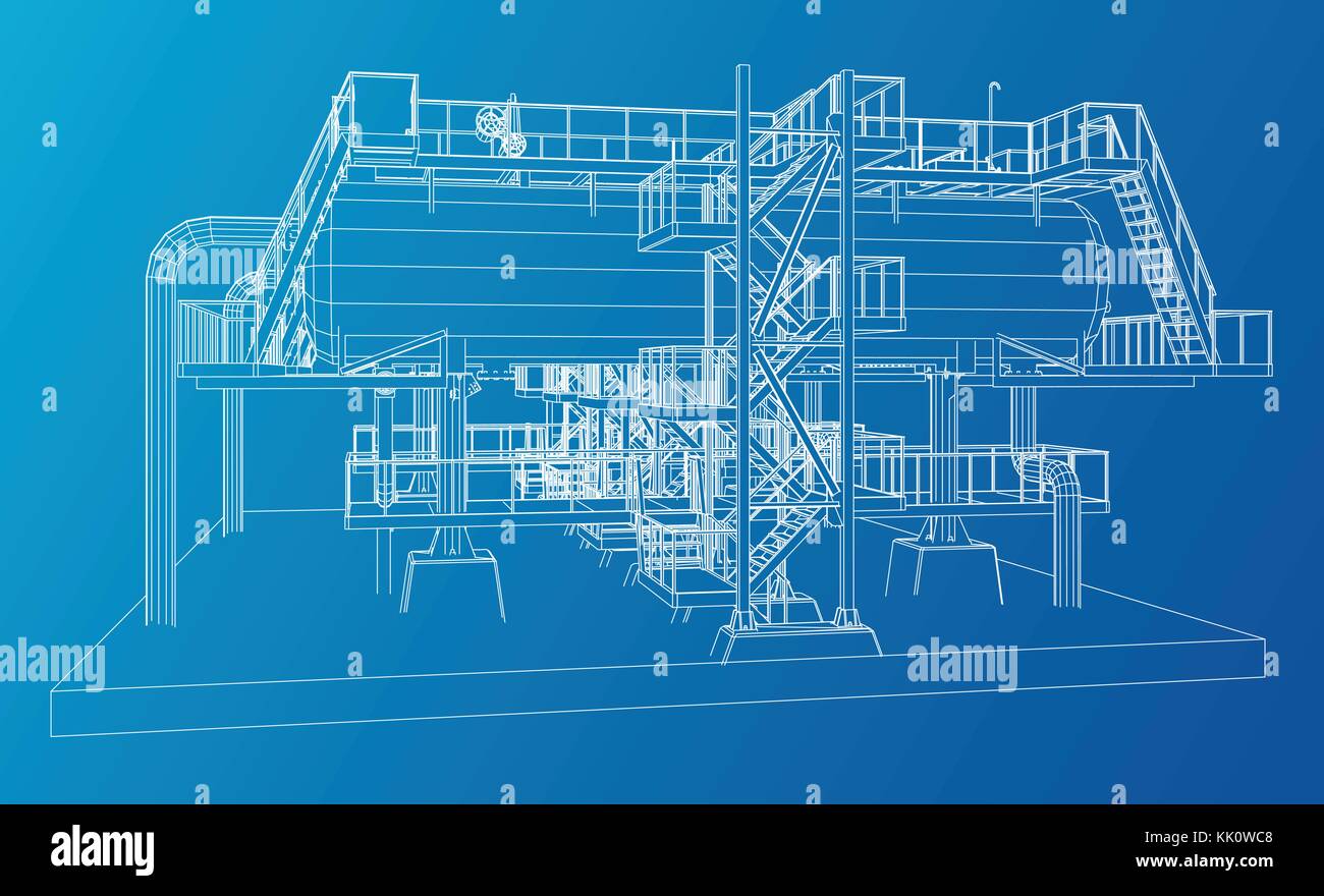 Wire-frame de l'équipement industriel du pétrole et du gaz. Illustration de Vecteur