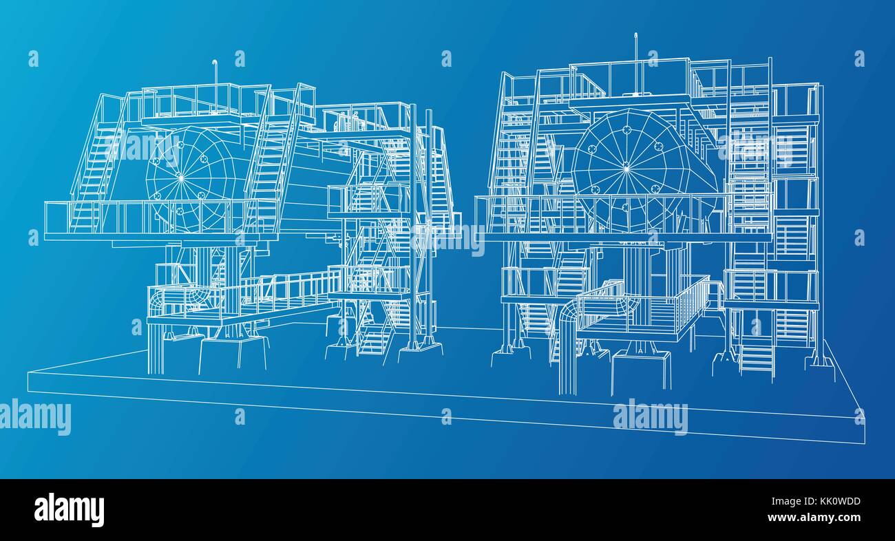 Wire-frame de l'équipement industriel du pétrole et du gaz. Illustration de Vecteur