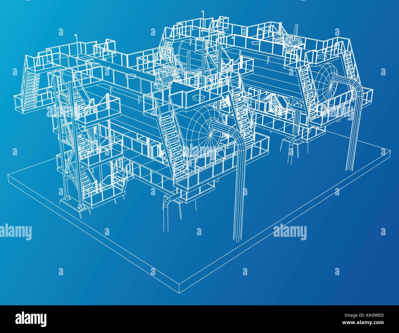 Wire-frame de l'équipement industriel du pétrole et du gaz. Illustration de Vecteur