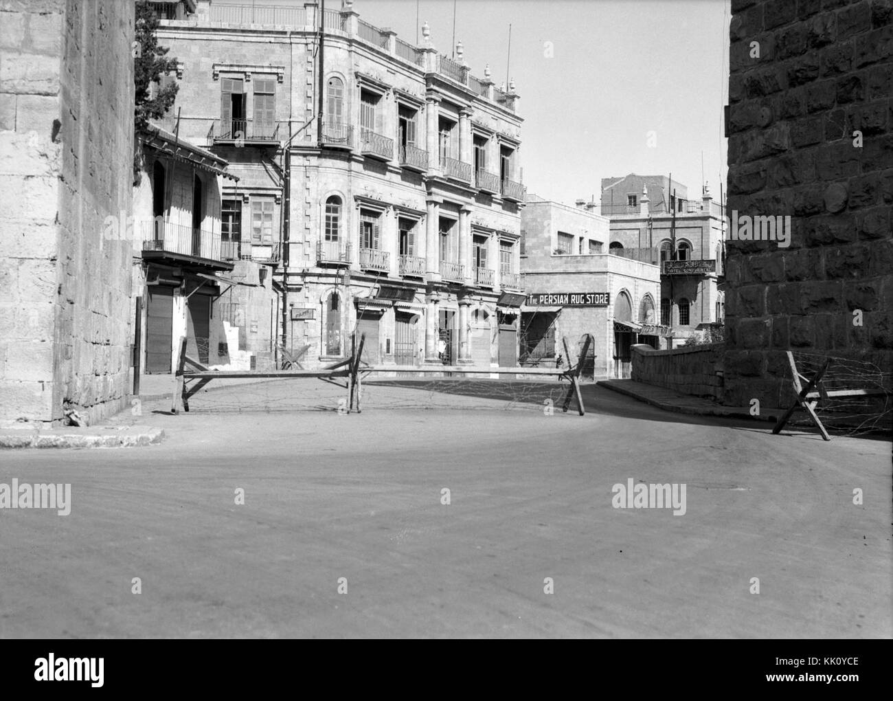 Couvre-feu. Zone déserte à Porte de Jaffa. Barrière de barbelés. Octobre 1938 matpc.18805 Banque D'Images
