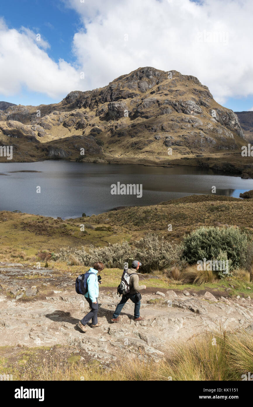 Équateur - Voyage d'un couple en train de marcher dans le Parc National El Cajas, le sud de l'Équateur, en Amérique du Sud Banque D'Images