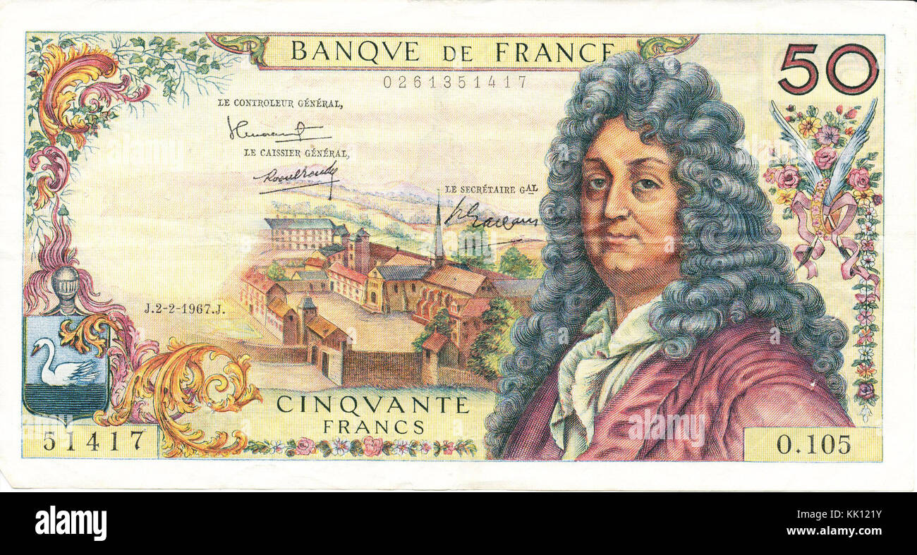 Recto d'un billet de 50 francs de 1967 Banque D'Images