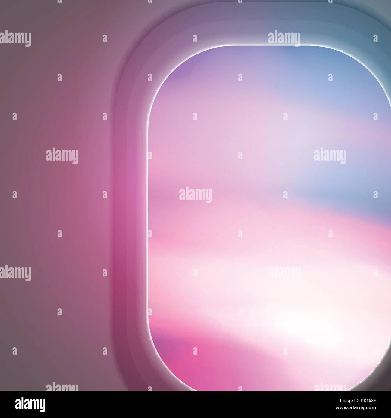 En regardant par la fenêtre de l'avion , vue du coucher de soleil - vector illustration Illustration de Vecteur