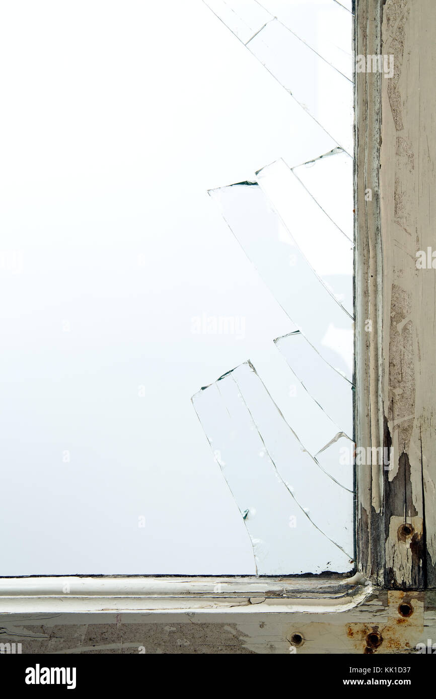 Fenêtre cassée avec du verre vintage cadre autour de Banque D'Images