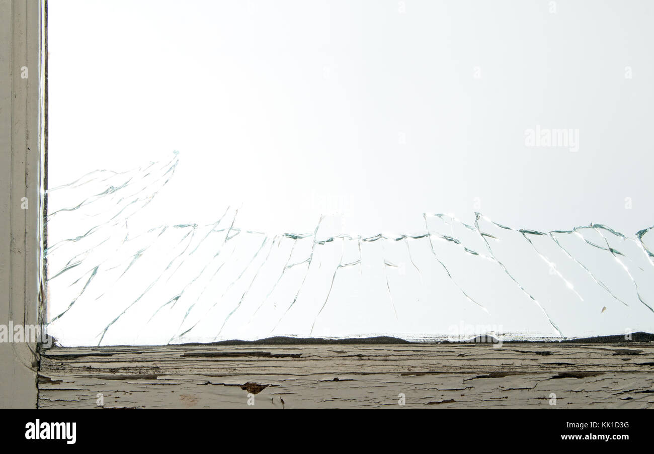 Fenêtre cassée avec du verre vintage cadre autour de Banque D'Images