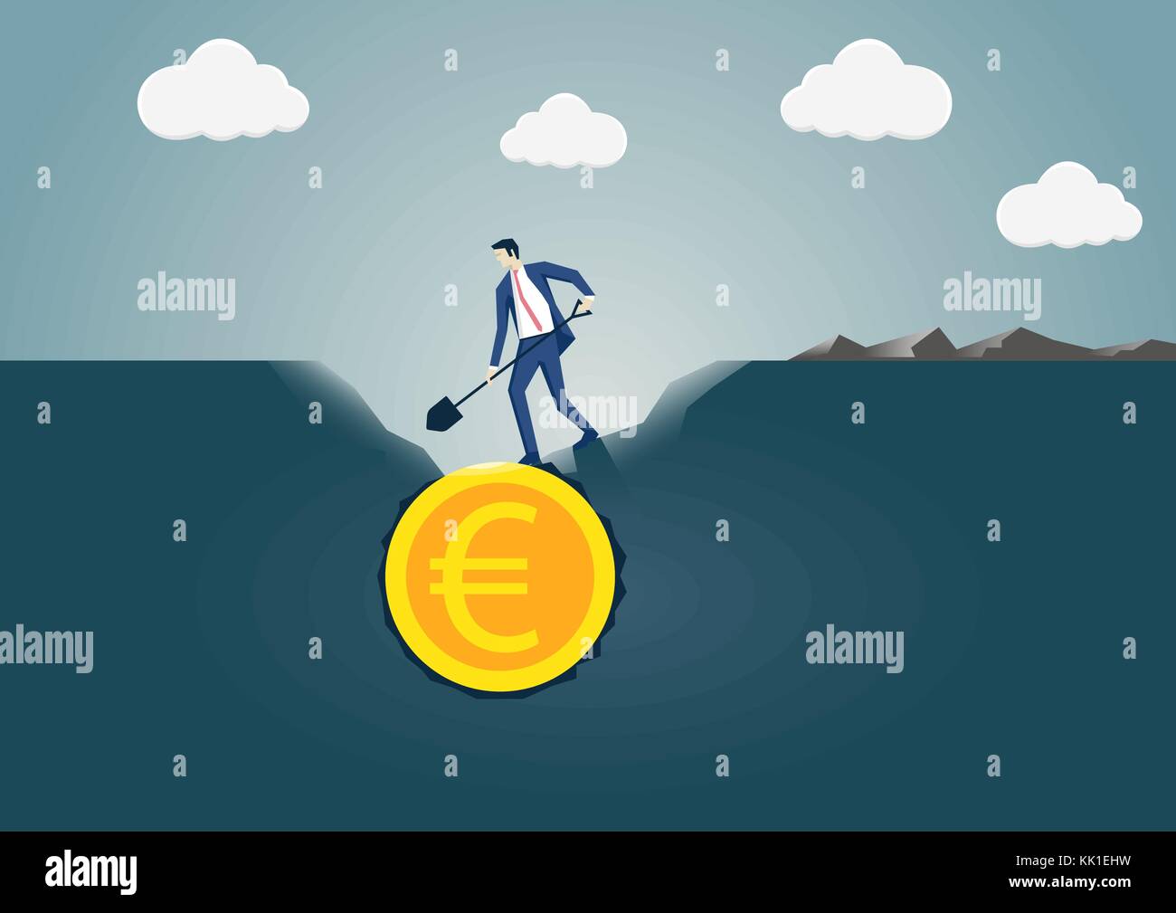 Vector illustration of business man digging et découvrir euro pièce d'or. concept pour rechercher et trouver ou la réussite de l'entreprise Illustration de Vecteur