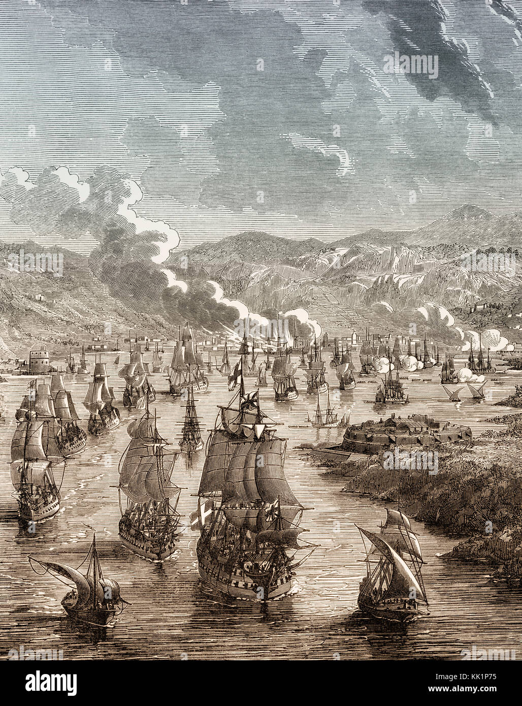 La flotte espagnole à Cagliari, Sardaigne, Italie, conquête de la Sardaigne, 1717 Banque D'Images