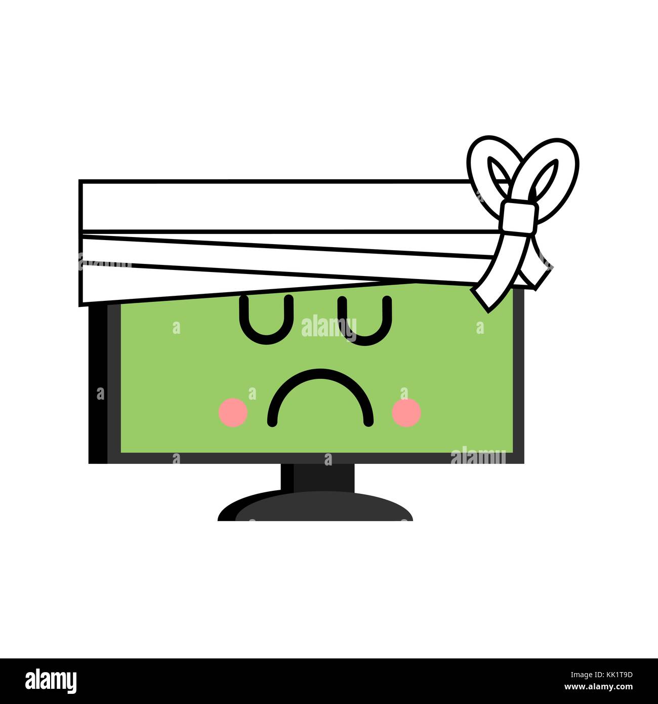 Ordinateur pc malade. maux emoji. moniteur en bandage. vector illustration Illustration de Vecteur
