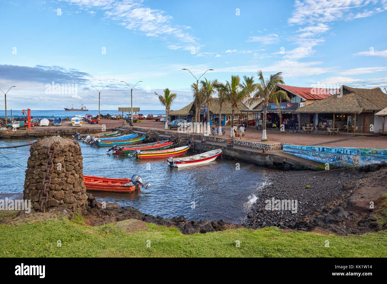 Caleta Hanga Roa, Fishermans Wharf, Hanga Roa, l'île de Pâques (Rapa nui), Chili Banque D'Images