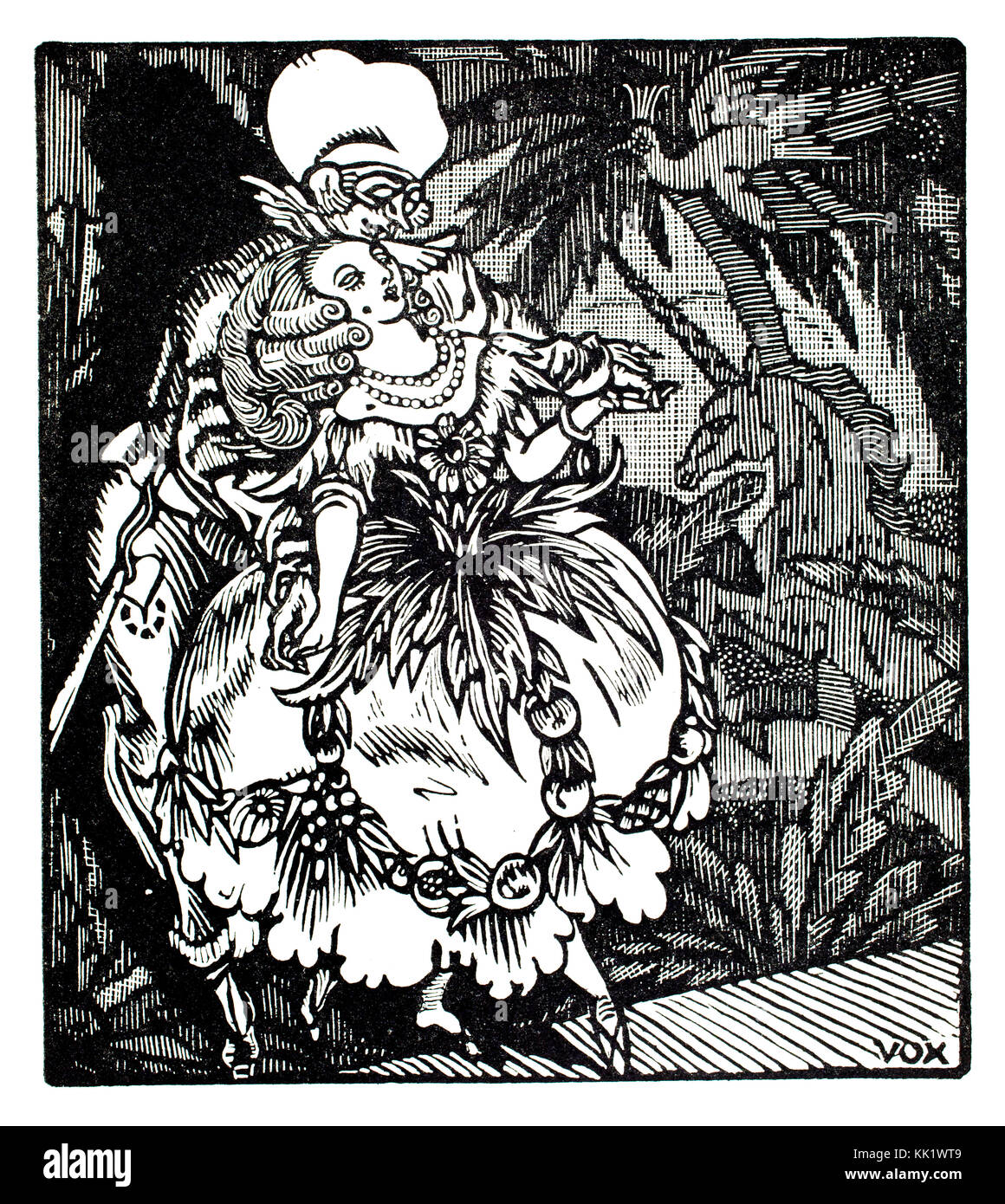 Scène théâtrale, 1920 conçu pour Menu M L COMAR, par l'artiste français Maximillien Vox Banque D'Images