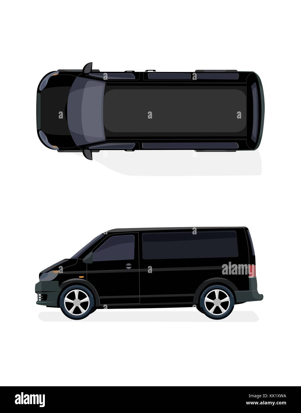 Minibus noir. Vue de côté et vue de dessus. dessin volumétrique sans grille et d'un gradient. isolé sur fond blanc. Illustration de Vecteur