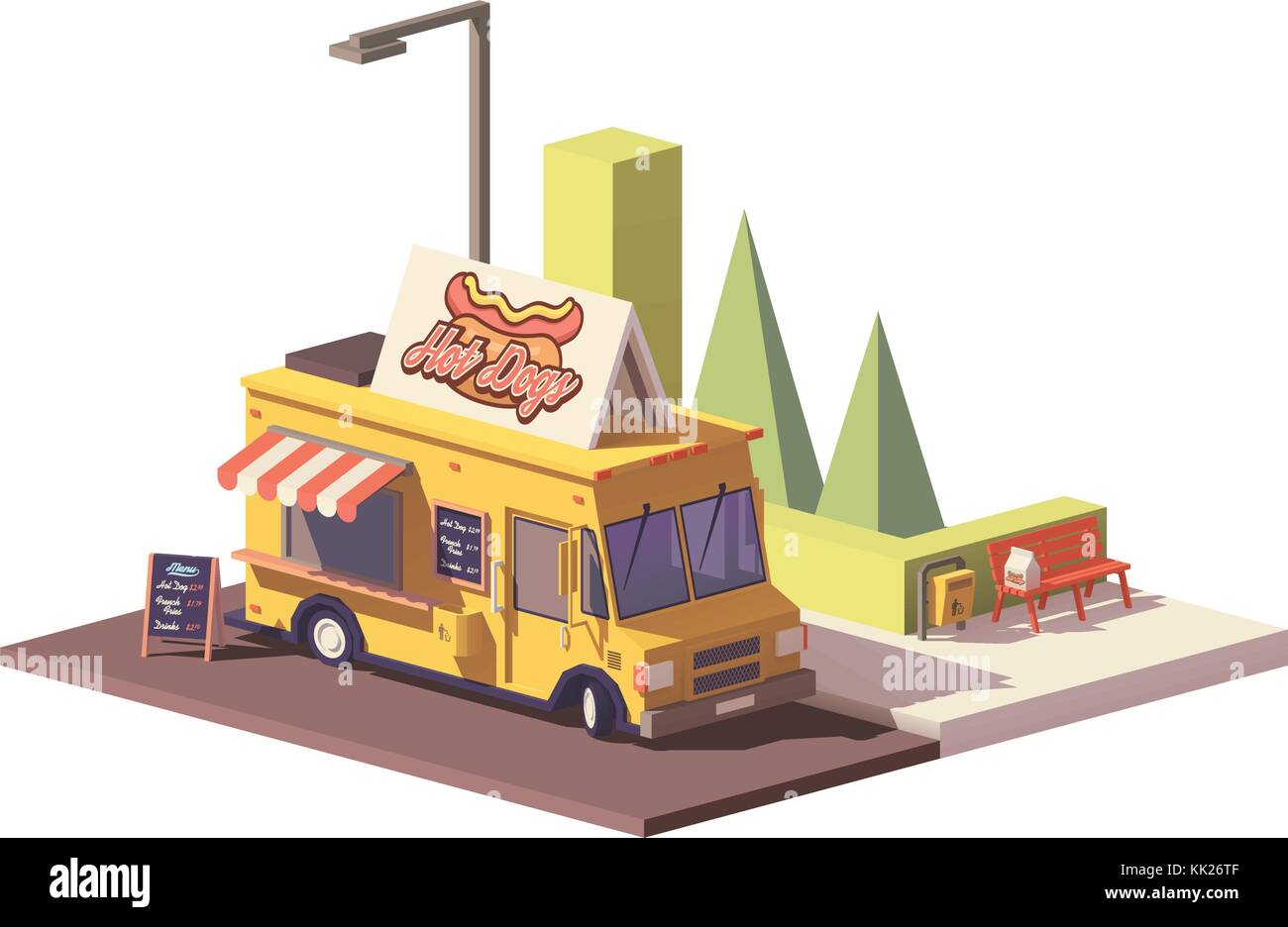 Faible vecteur hot dog poly camion alimentaire Illustration de Vecteur