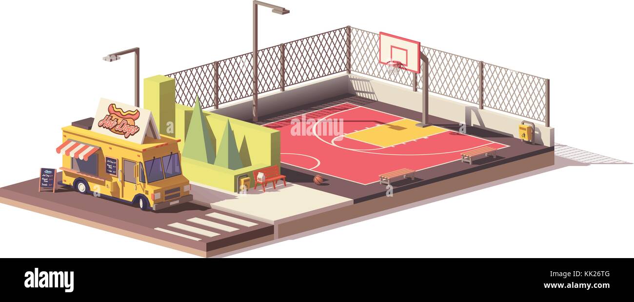 Vector poly camion alimentaire faible et de basket-ball Illustration de Vecteur