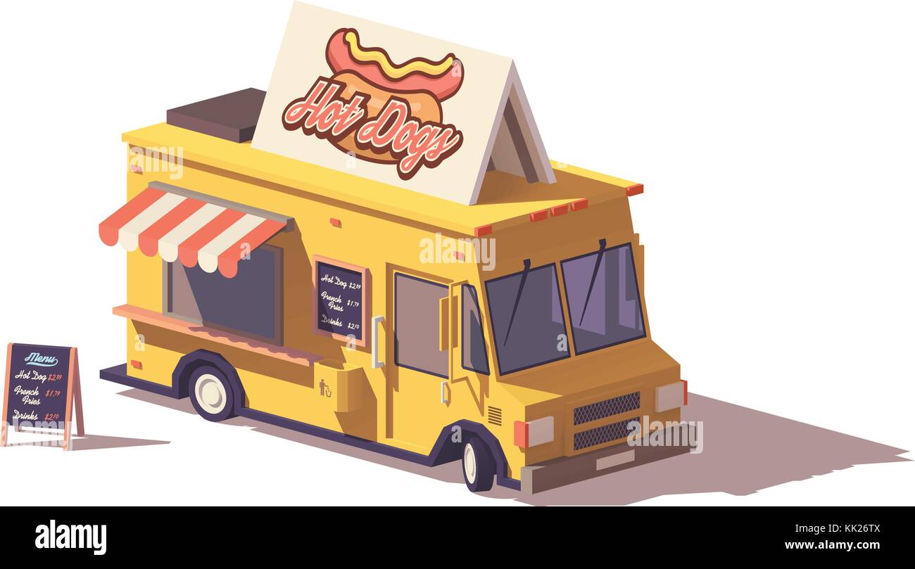 Faible vecteur hot dog poly camion alimentaire Illustration de Vecteur