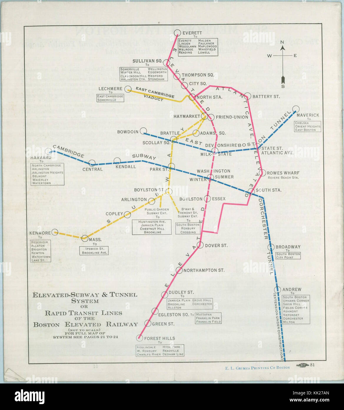 1926 Boston en Viaduc carte de transport en commun rapide Banque D'Images