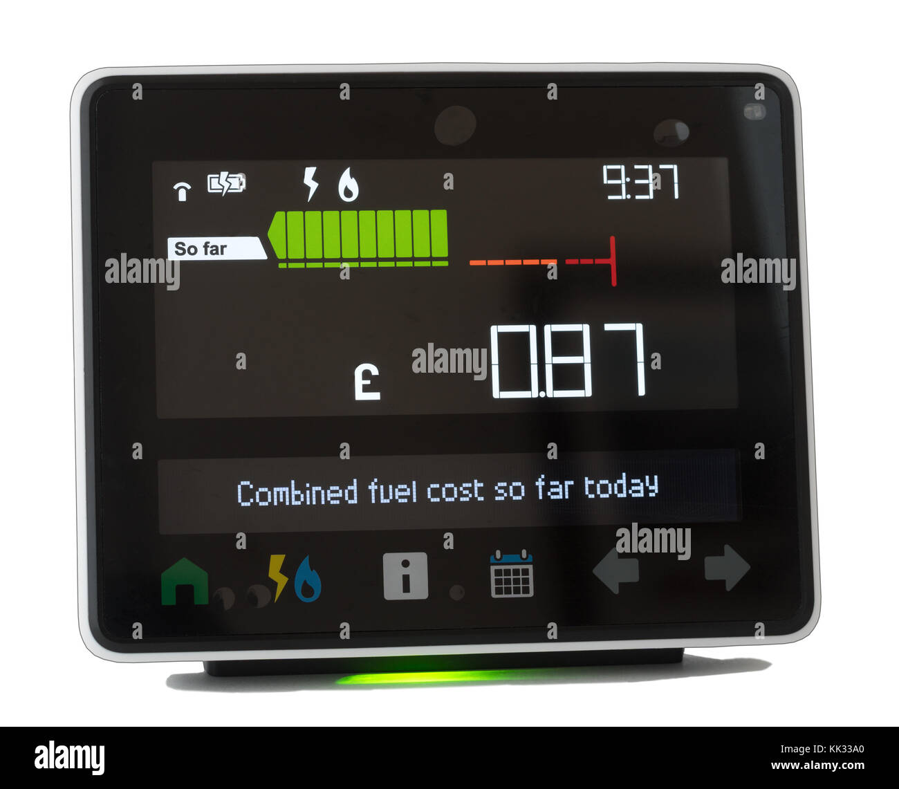 La technologie caméléon compteur intelligent de l'affichage de l'utilisation de l'énergie à l'intérieur d'une chambre intérieure, England, UK Banque D'Images