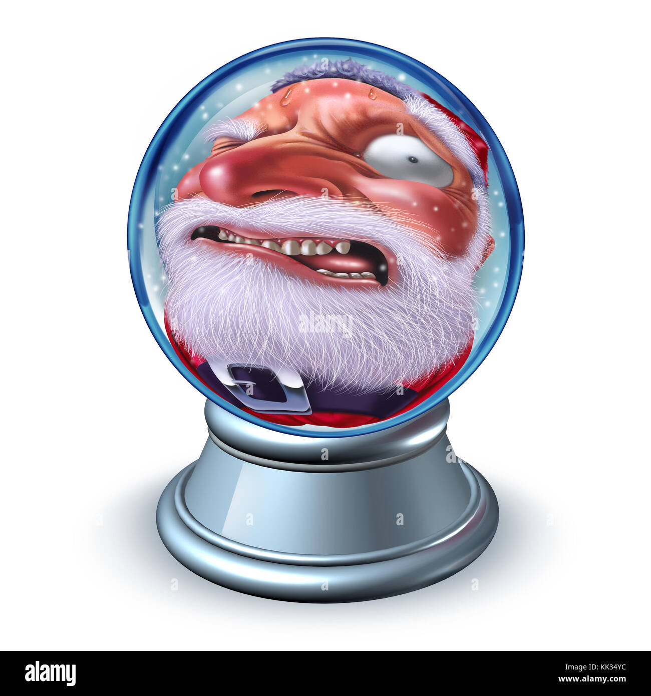 Drôle santa ou santaclaus boule de neige comme une perspective forcée Jolly vieil homme comme une idée humoristique de vacances d'hiver de boule de neige avec des éléments d'illustration 3D. Banque D'Images