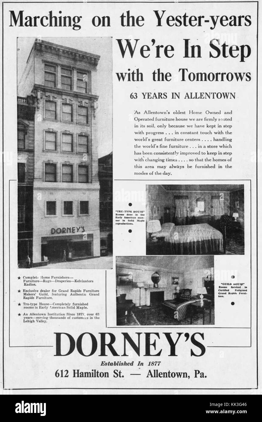 1940 C UNE ENTREPRISE DE MEUBLES Dorney 31 Jan MC Allentown PA Banque D'Images