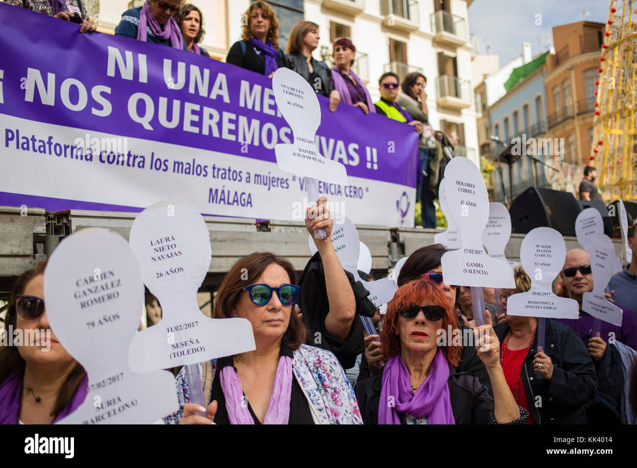 Protestation à Malaga en Espagne. organisée dans le cadre de la journée internationale pour l'élimination de la violence contre les femmes le 25 novembre 2017 Banque D'Images