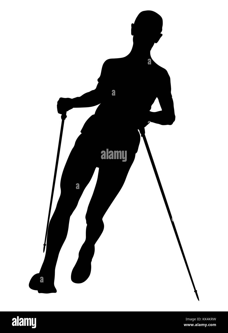 Athlète d'illustration vectorielle avec des bâtons de trekking homme skyrunner exécutant Banque D'Images