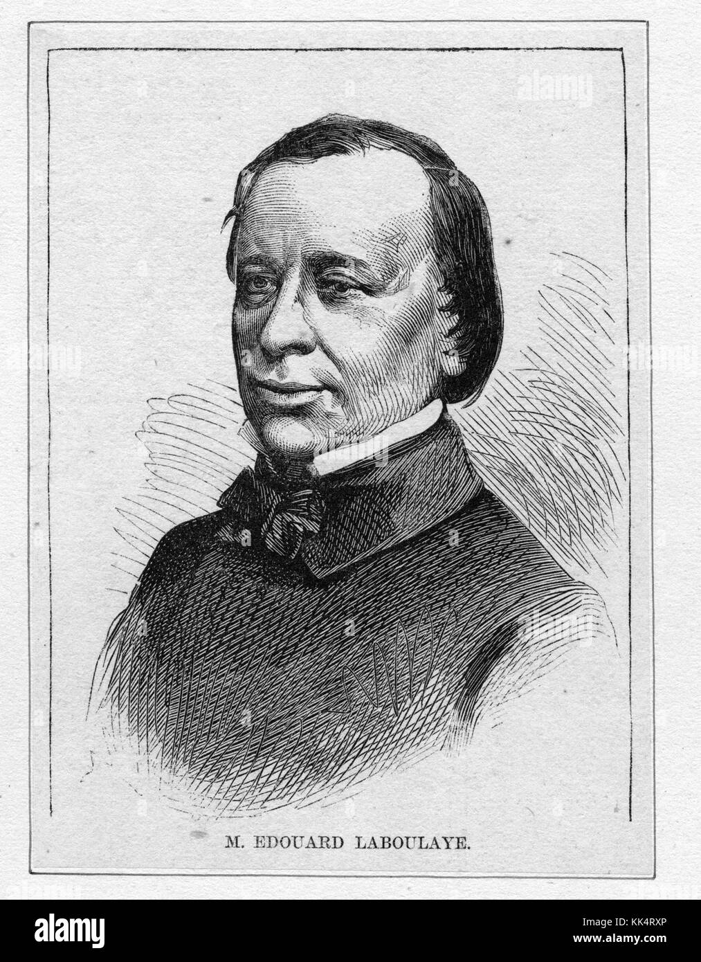 Portrait gravé d'Edouard Laboulaye, juriste, poète, auteur et militant anti-esclavagiste français, en 1865 est à l'origine de l'idée d'un monument présenté par le peuple français aux États-Unis qui a abouti à la Statue de la liberté dans le port de New York, New York, 1870. De la Bibliothèque publique de New York. Banque D'Images