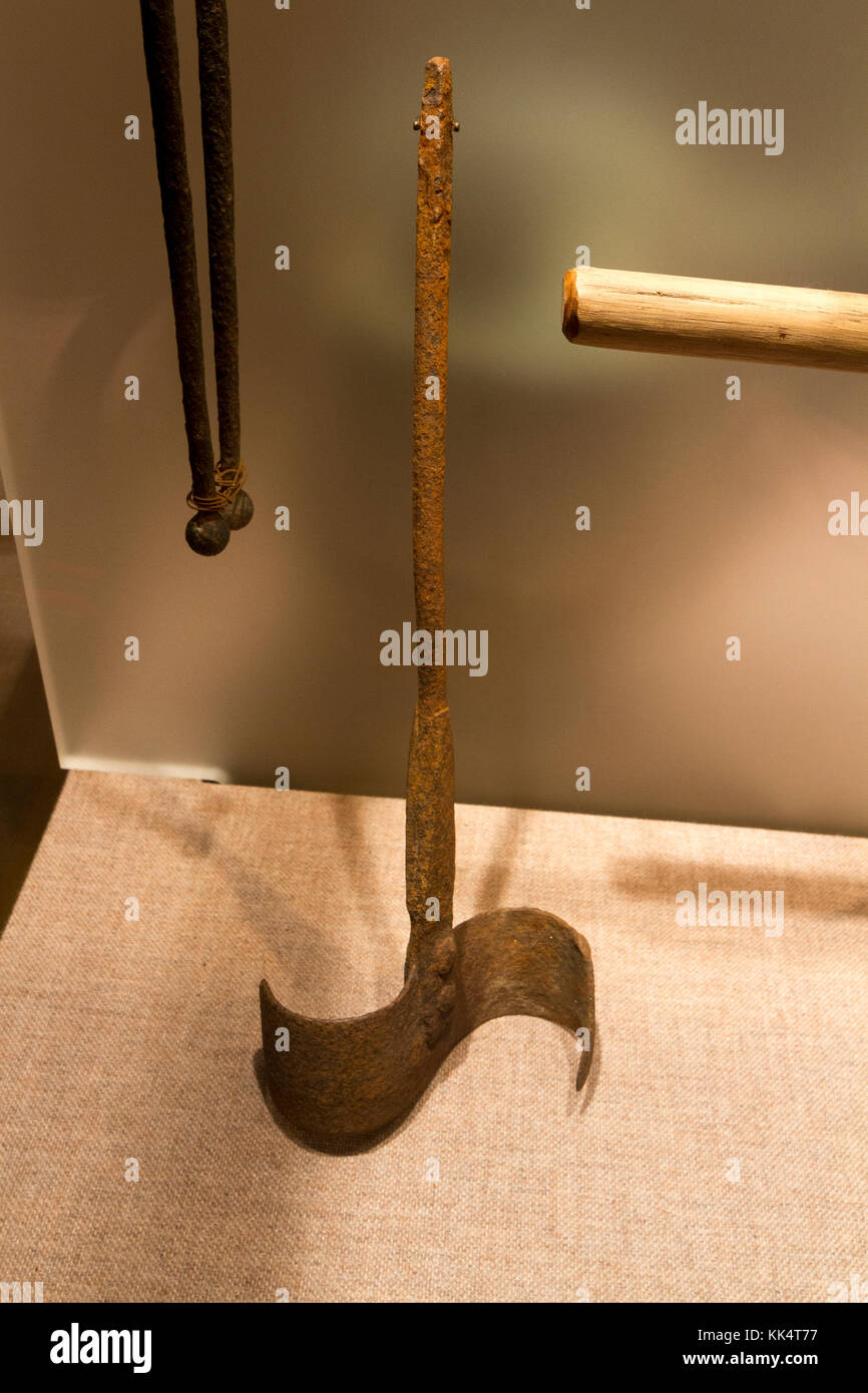 Un caillé chopper, utilisé dans la fabrication du fromage sur le Pioneer farm exposée dans le musée sur le Mount Vernon, Alexandria, Virginia, USA. Banque D'Images