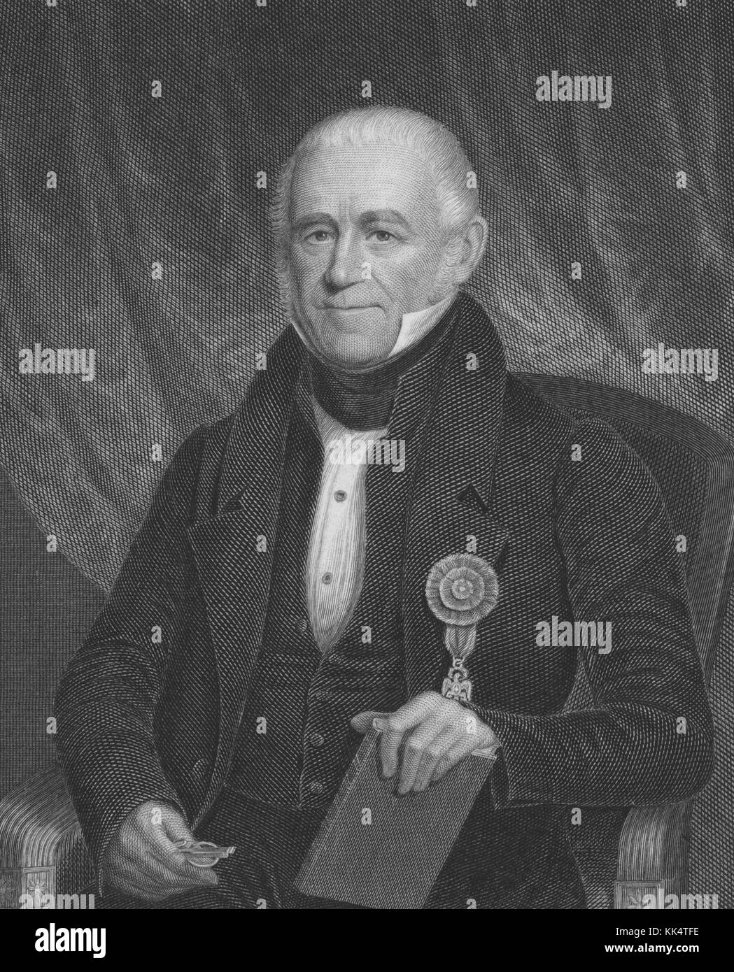 Gravure d'un portrait de Morgan Lewis, il était un avocat et homme politique né à New York, il a combattu à la fois dans la guerre d'indépendance américaine et la guerre de 1812, il a servi comme procureur général de l'État de New York, comme membre du Sénat de l'État de New York, Et comme le 3e gouverneur de New York, 1825. De la bibliothèque publique de New York. Banque D'Images