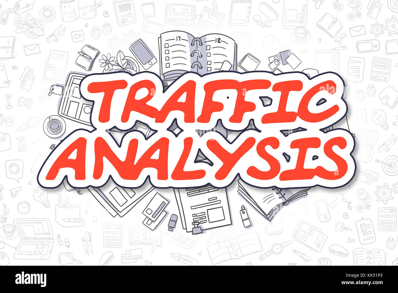 L'analyse de trafic - cartoon mot rouge. Banque D'Images