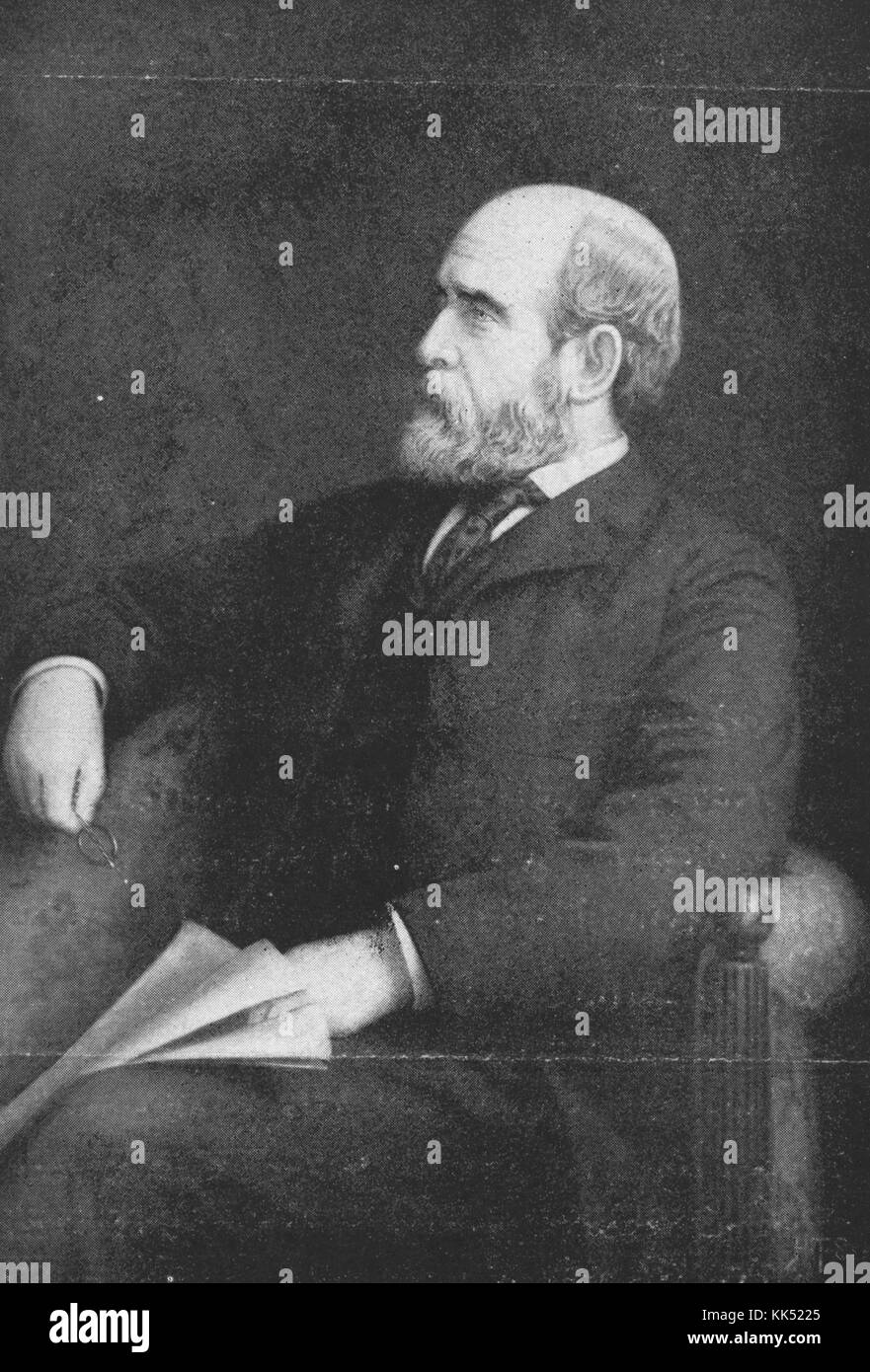 Une gravure d'un portrait de Henry George, il était un économiste et journaliste politique américain, il était largement connu pour ses idées que l'argent gagné de la location de la propriété devrait être utilisé pour le bien public au lieu de percevoir des impôts, Ses idées ont constitué la base de la philosophie économique connue sous le nom de Georgesm, 1900. De la bibliothèque publique de New York. Banque D'Images