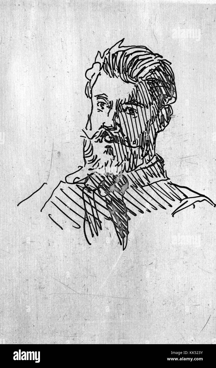 Portrait dessiné à la main de Félix Bracquemond, peintre et graveur français, par Edouard Manet, 1865. À partir de la Bibliothèque publique de New York. Banque D'Images