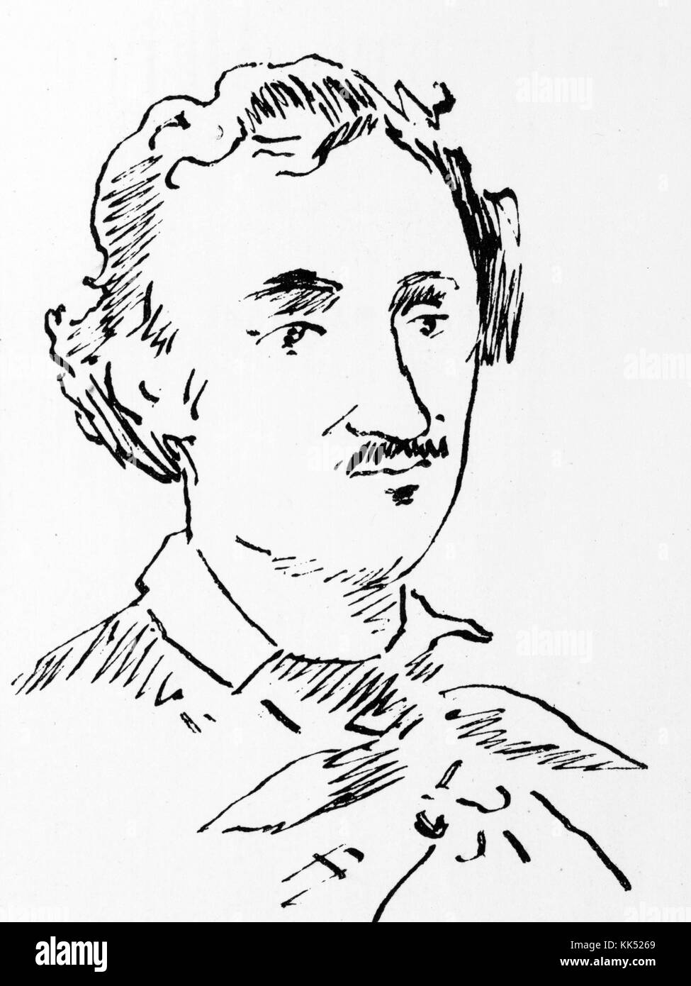 Portrait dessiné de Edgar Allan Poe, écrivain, éditeur et critique littéraire, par Edouard Manet, 1877. À partir de la Bibliothèque publique de New York. Banque D'Images