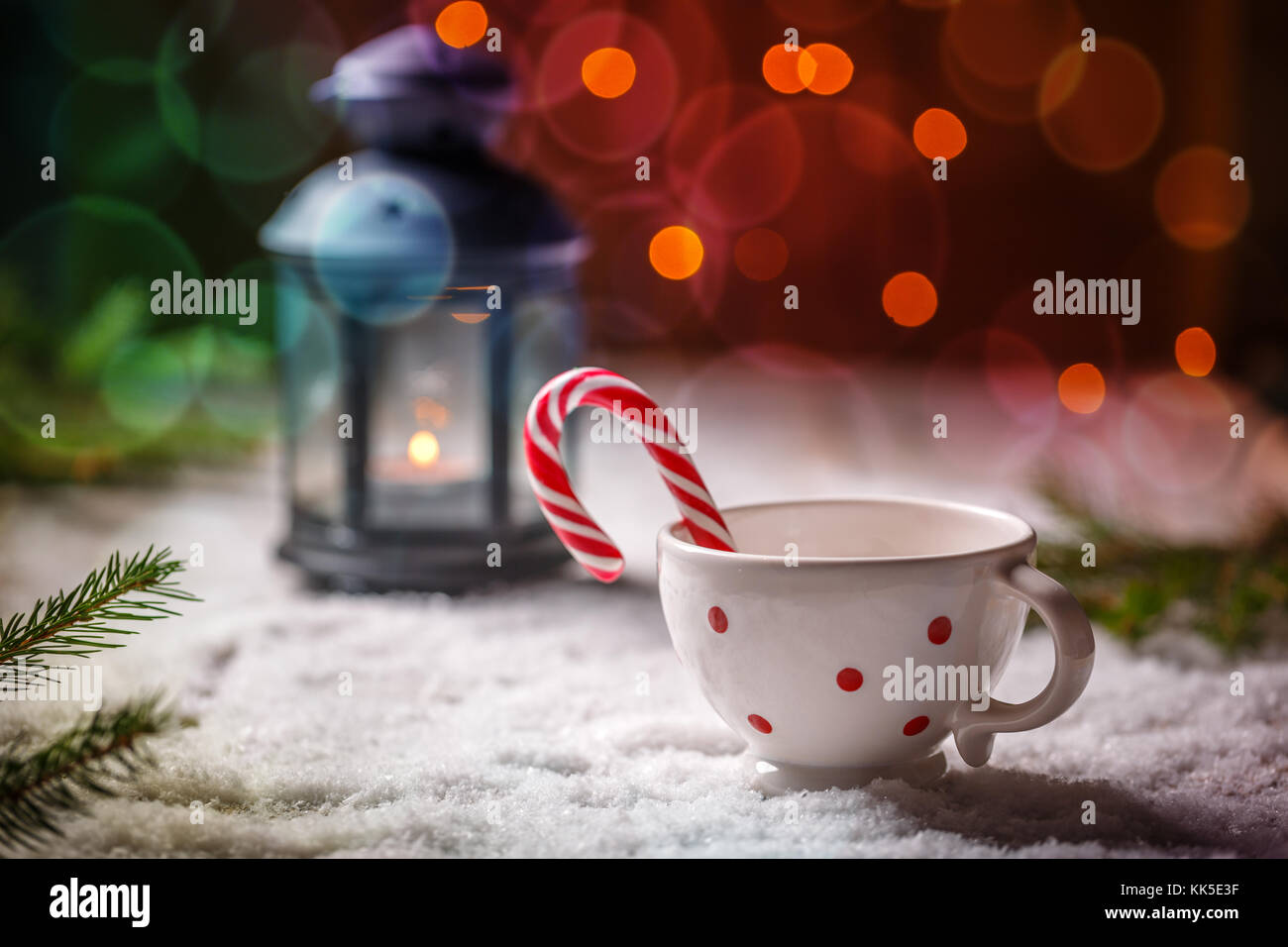Canne de Noël en notation tea cup Banque D'Images