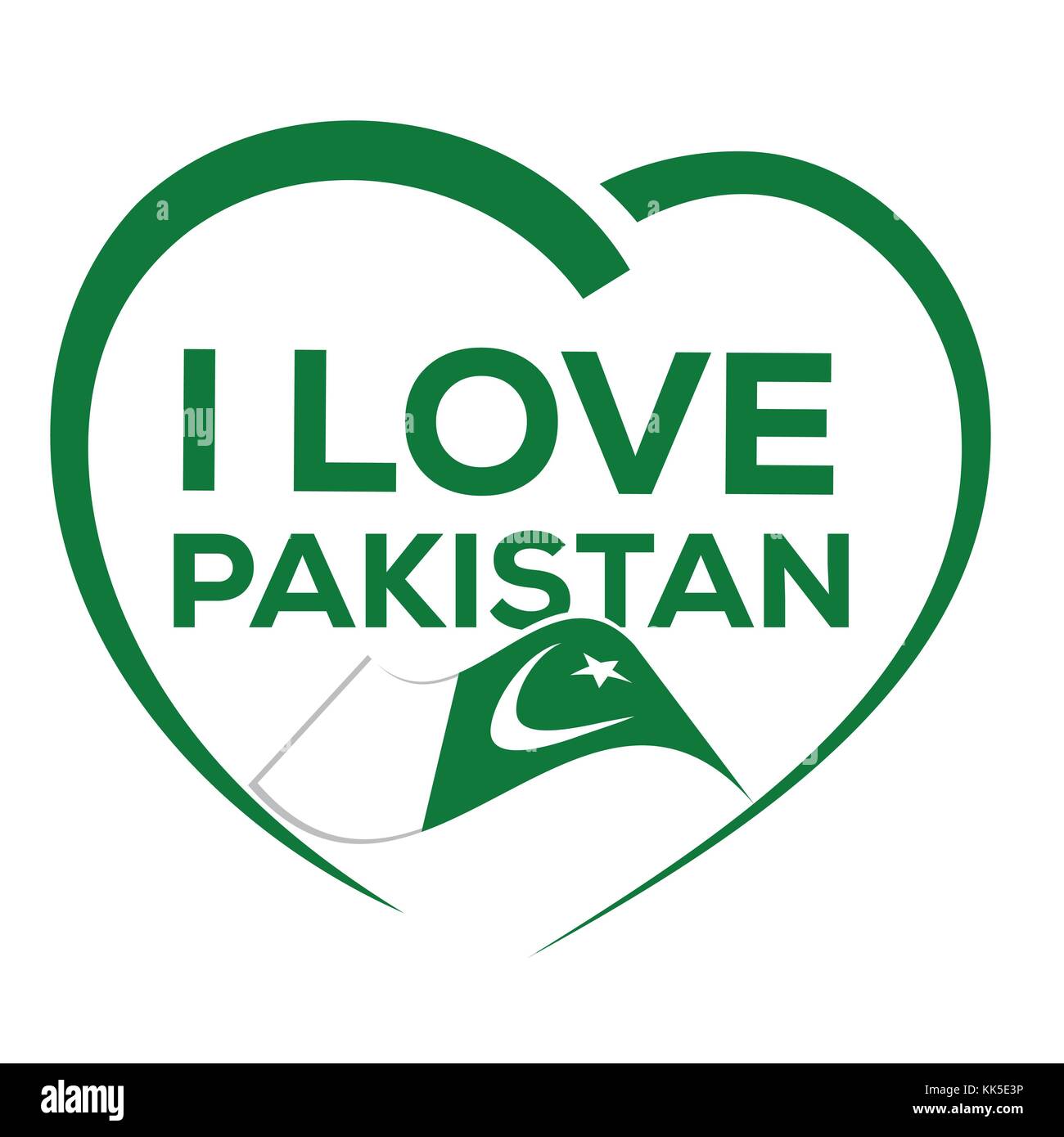 J'aime le Pakistan avec contours de cœur et d'un drapeau du Pakistan, de l'icône concevoir, isolé sur fond blanc. Illustration de Vecteur