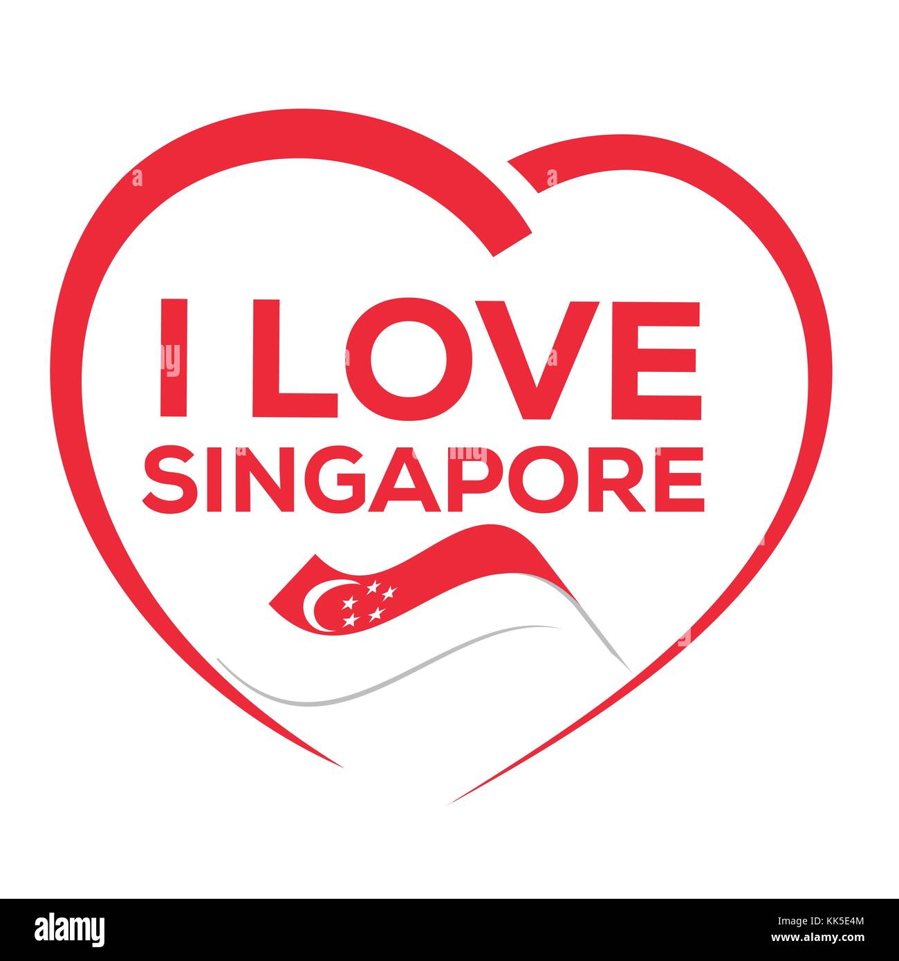J'aime Singapour avec des contours de cœur et d'un drapeau de Singapour, icône concevoir, isolé sur fond blanc. Illustration de Vecteur