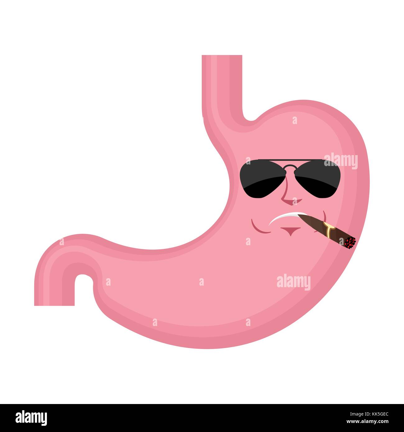 Grave cool estomac face emoji avatar. Ventre smoking cigar émotions. organe interne strict. vector illustration Illustration de Vecteur