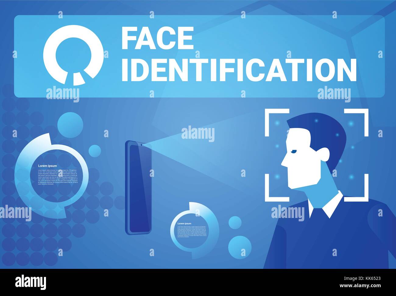 Smart phone identification visage visage masculin numérisation technologie de contrôle d'accès moderne le concept de système de reconnaissance Illustration de Vecteur