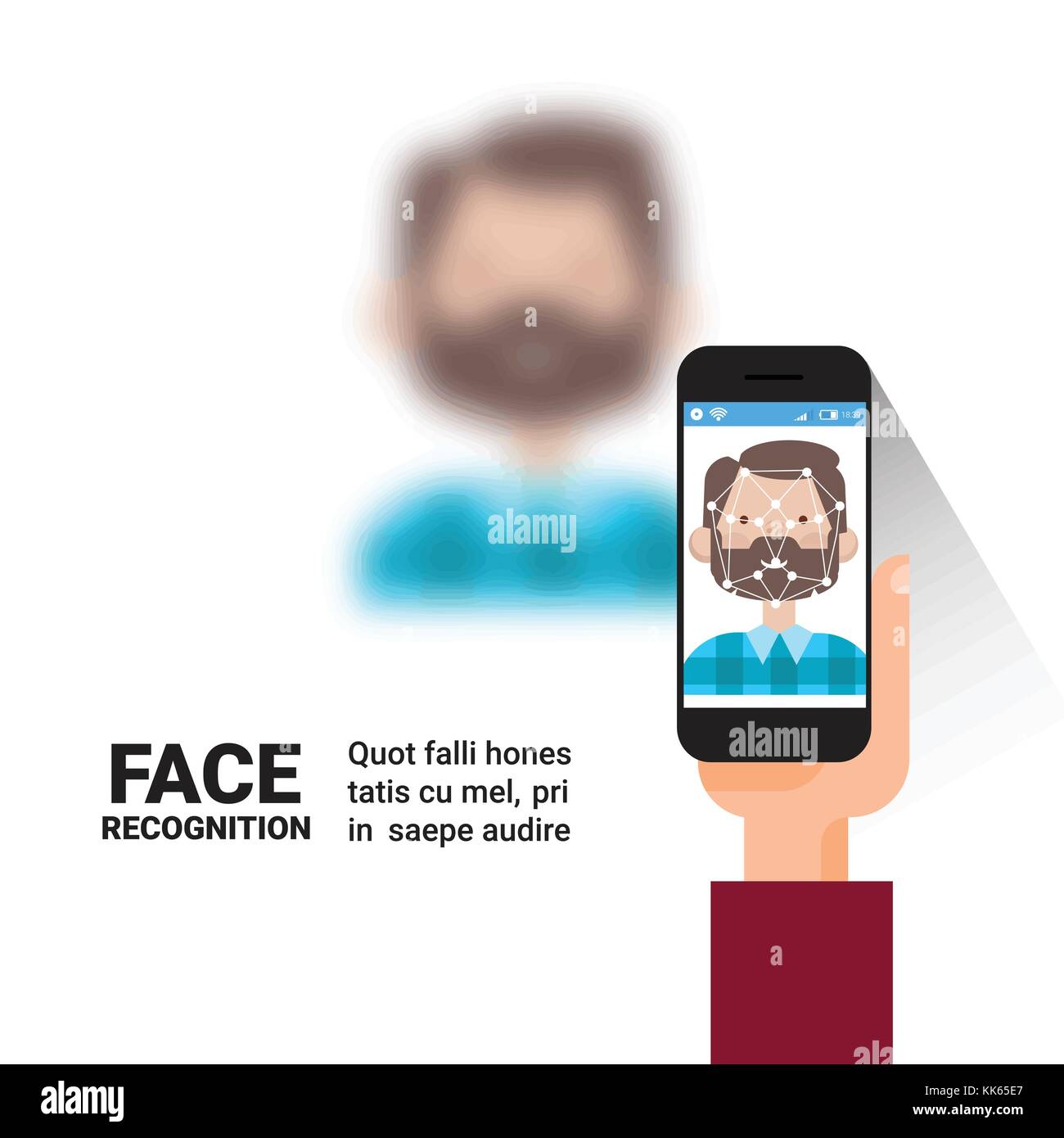 Hand holding smart phone l'homme moderne face à l'analyse de contrôle d'accès système d'identification biométrique La technologie concept de reconnaissance Illustration de Vecteur