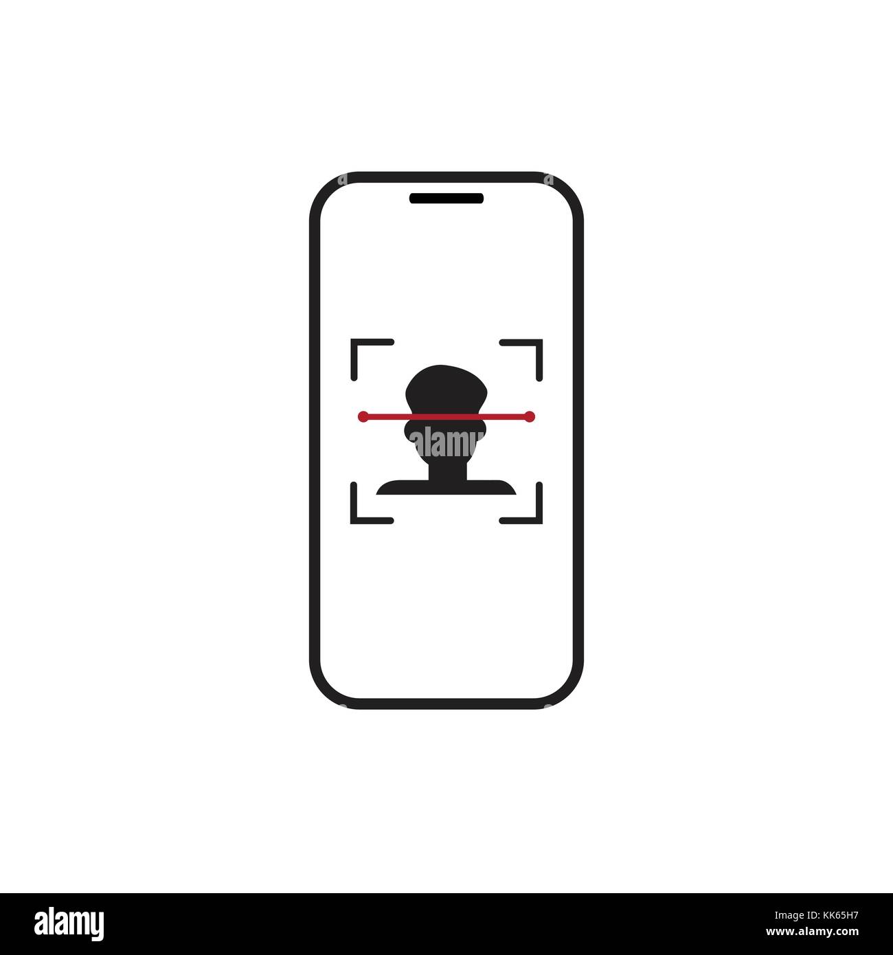 Smart phone d'identification biométrique de reconnaissance faciale, personne numérisation system concept Illustration de Vecteur