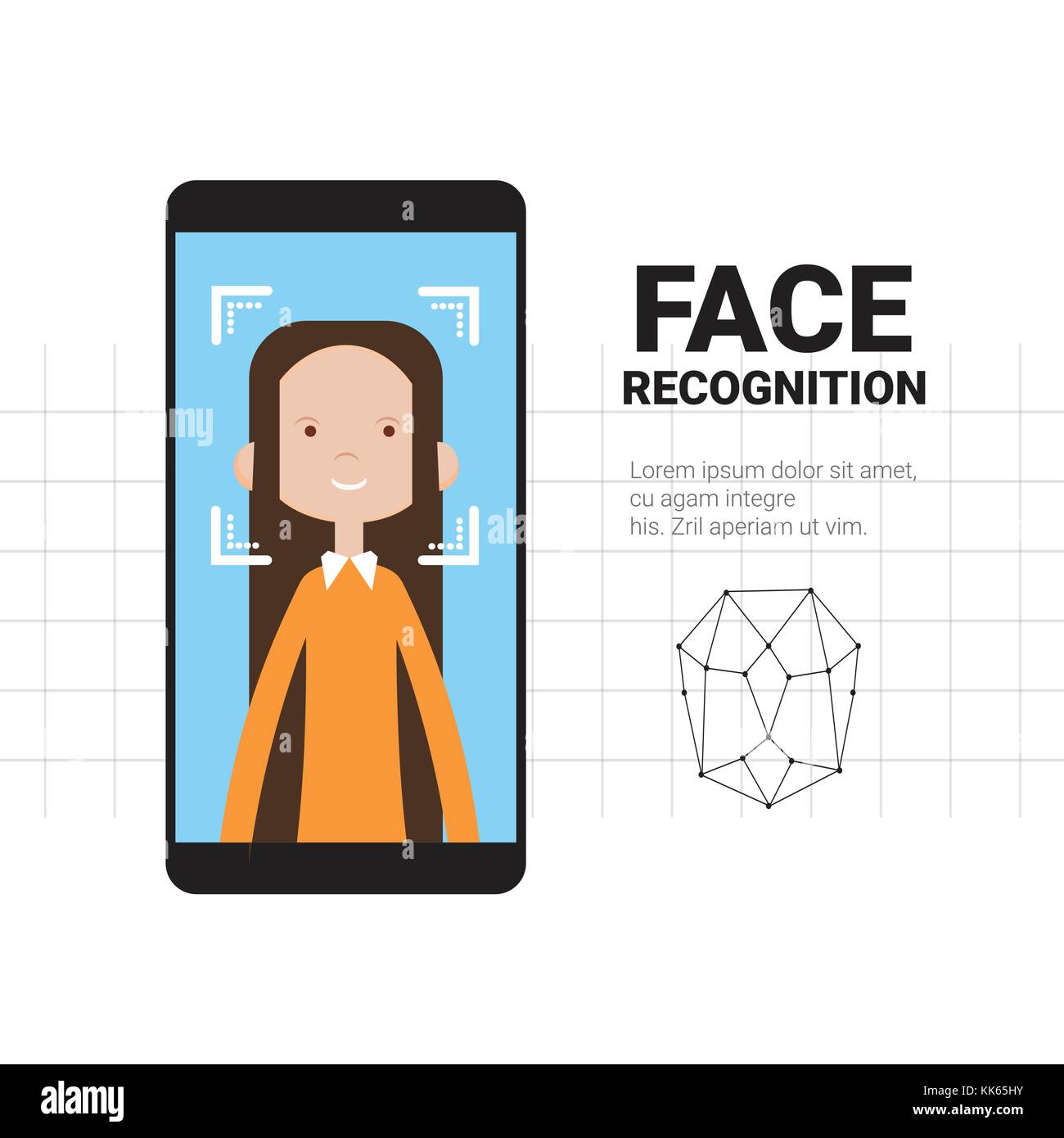 Téléphone intelligent woman face scanning reconnaissance moderne technologie de contrôle d'accès système d'identification biométrique concept Illustration de Vecteur