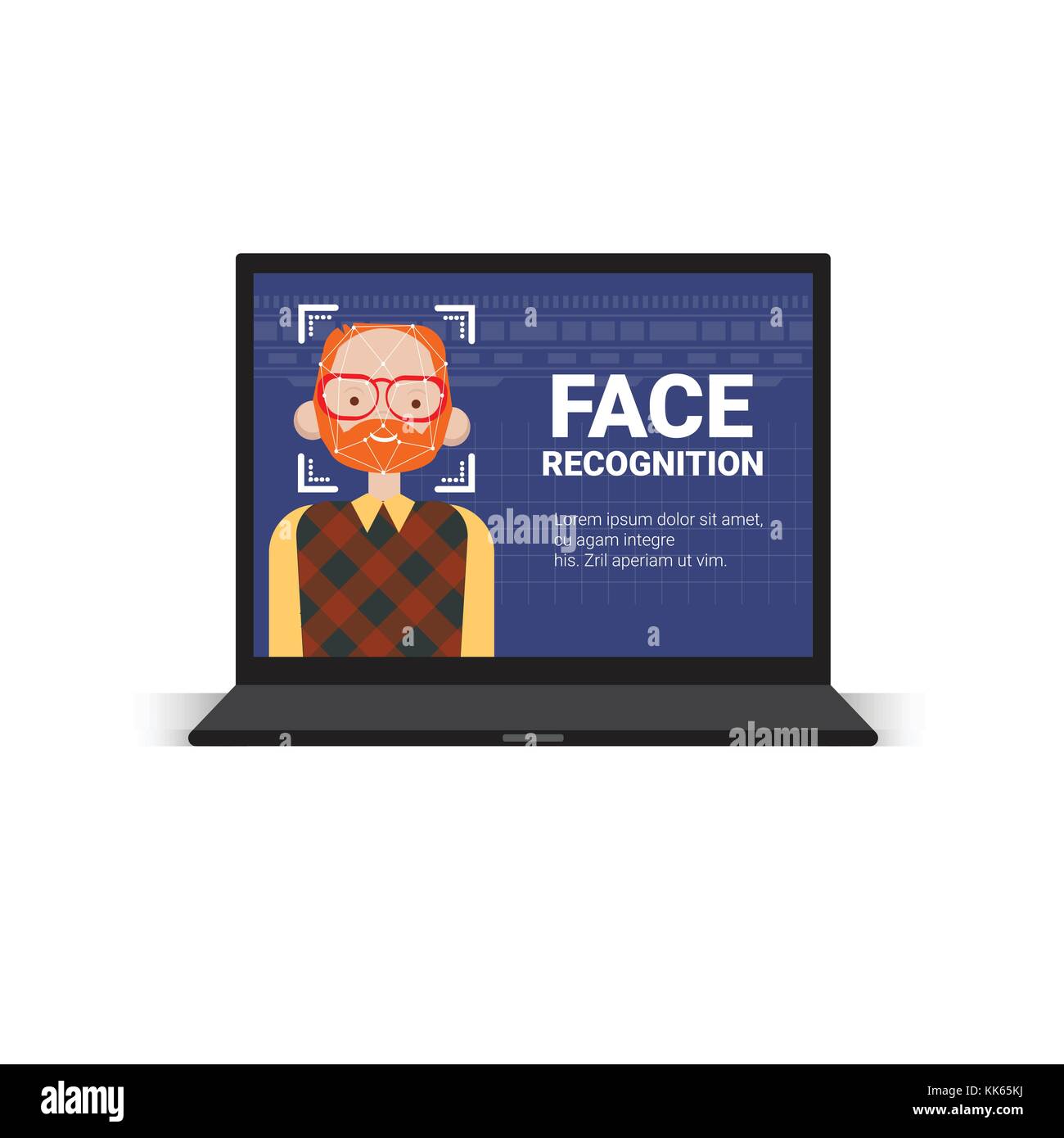 Ordinateur portable de l'utilisateur numérisation face homme technologie de l'identification biométrique système de contrôle d'accès concept reconnaissance Illustration de Vecteur