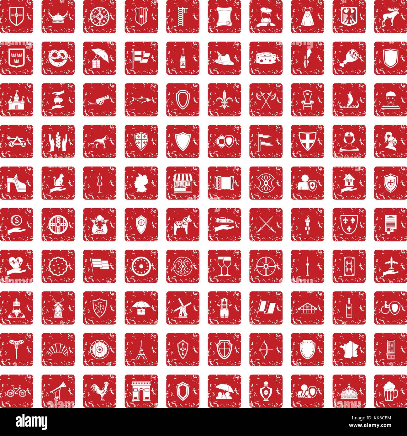 100 icons set bouclier rouge grunge Illustration de Vecteur