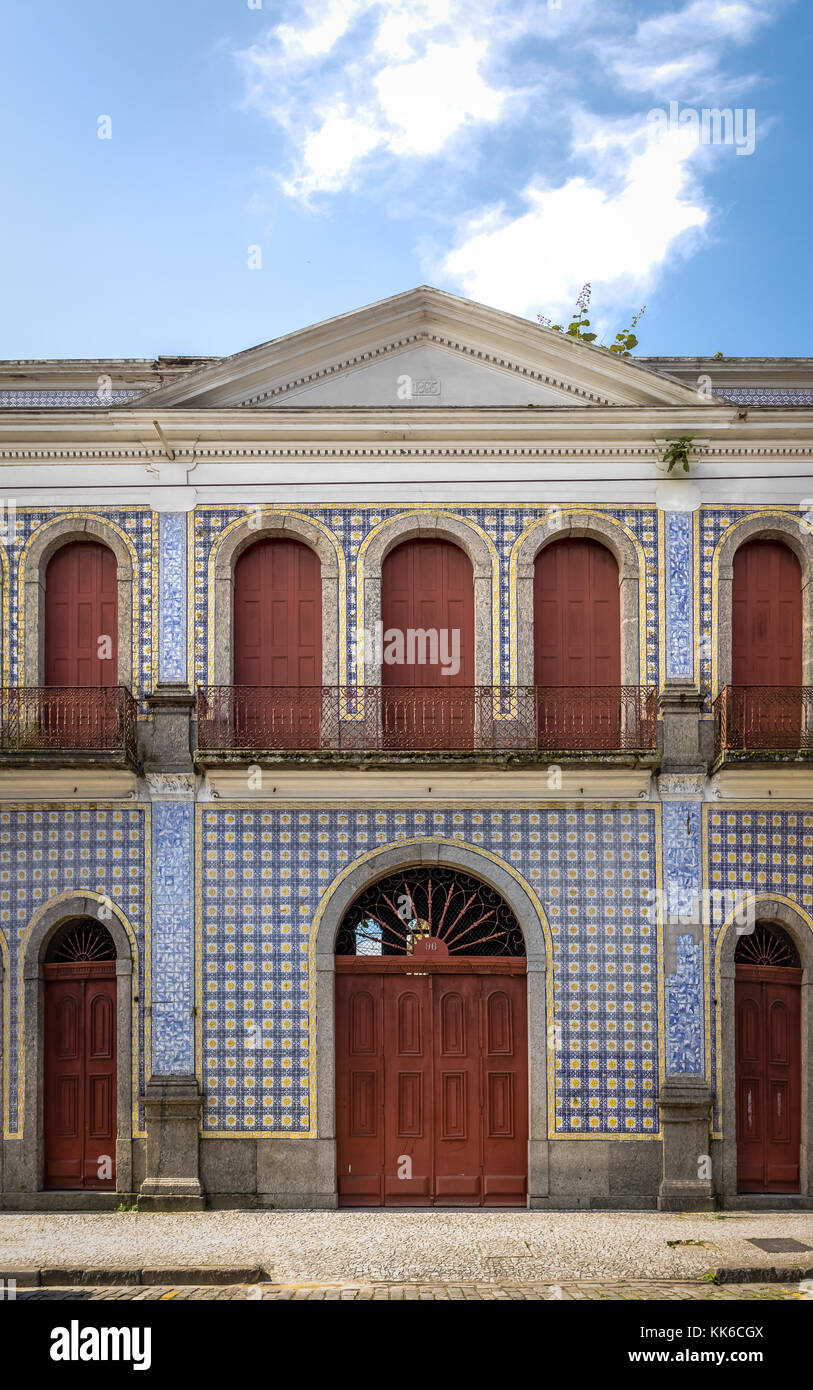 Façade tuiles maison (Casa da frontaria) azulejada - Santos, Sao Paulo, Brésil Banque D'Images