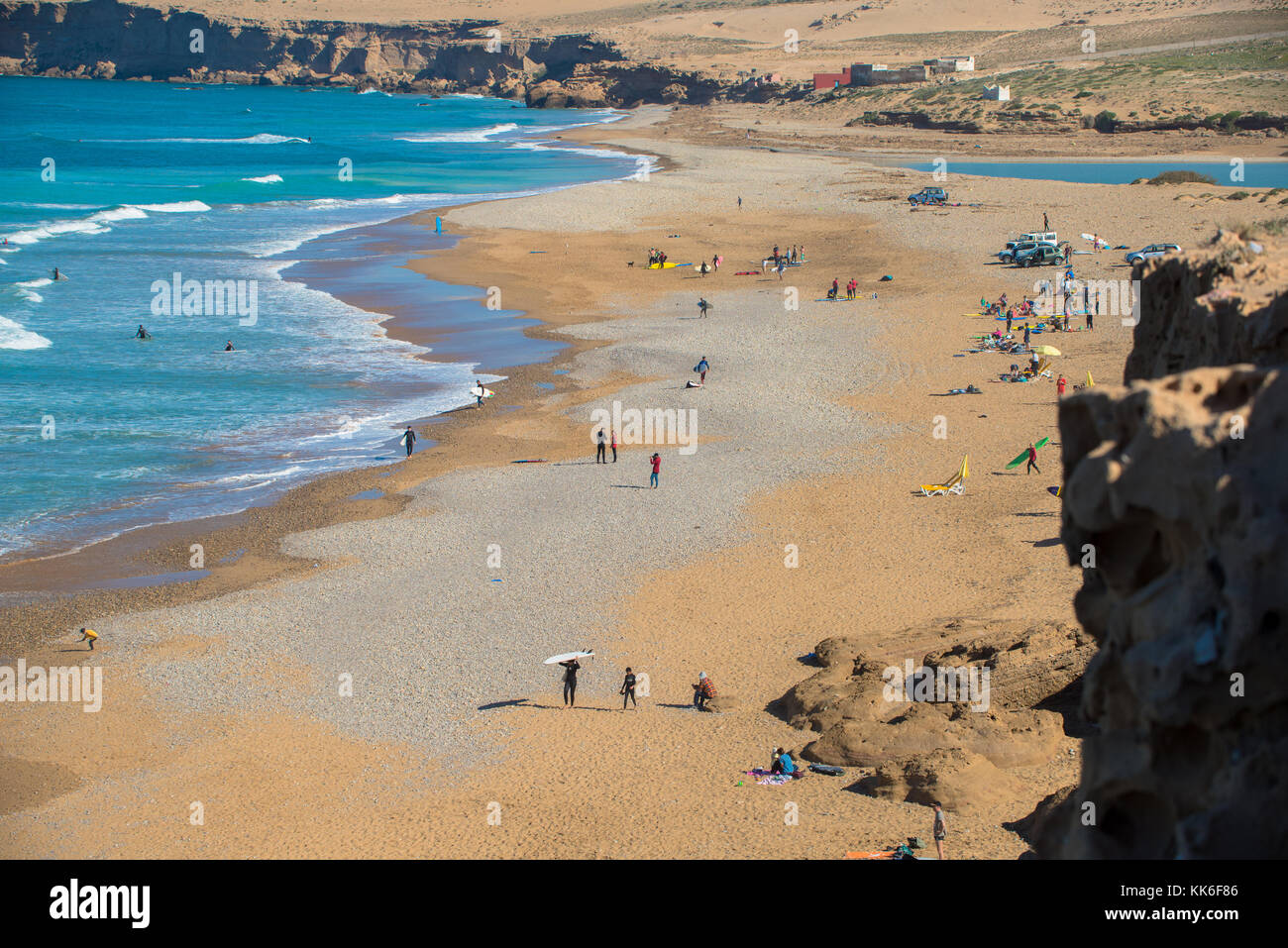 Des leçons de surf à Paradise beach, Maroc Banque D'Images