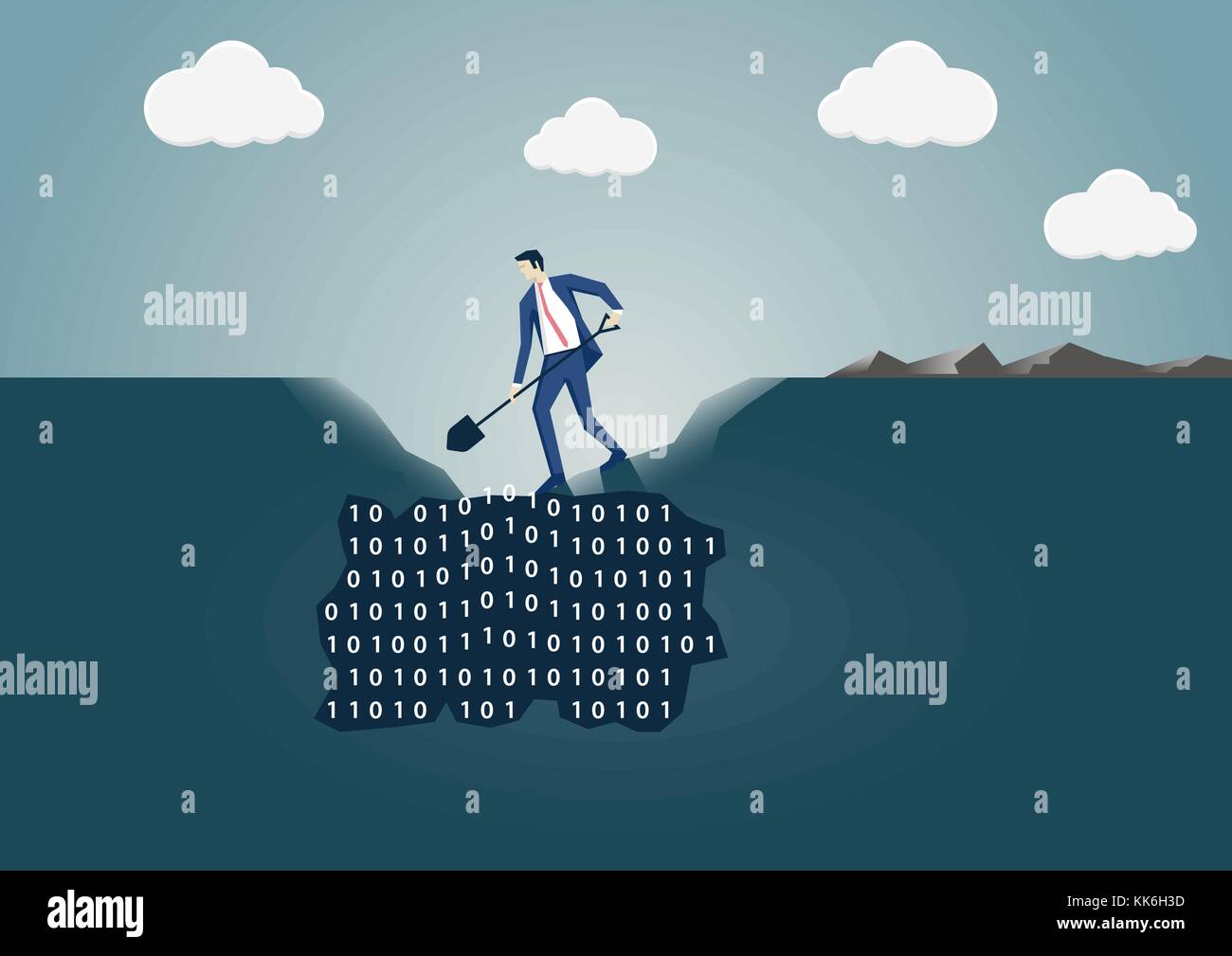 L'homme d'affaires de creuser un trou dans le sol pour rechercher des informations utiles. concept pour l'extraction de données et de business intelligence Illustration de Vecteur