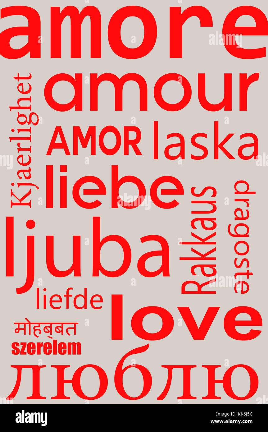 Mot d'amour écrit en plusieurs langues Banque D'Images