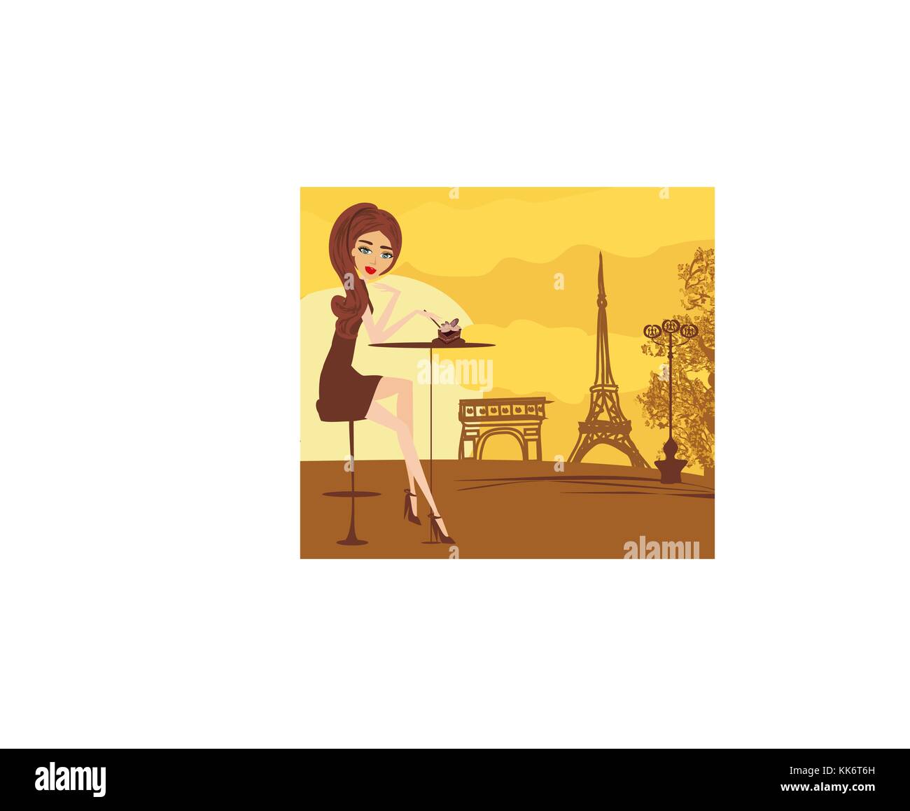 Jolie fille dans le café parisien Illustration de Vecteur