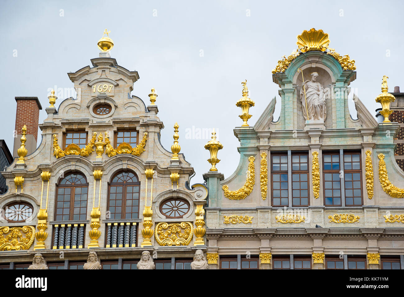 Façades de la Guilde sur la grand place. Bruxelles, Belgique. Banque D'Images