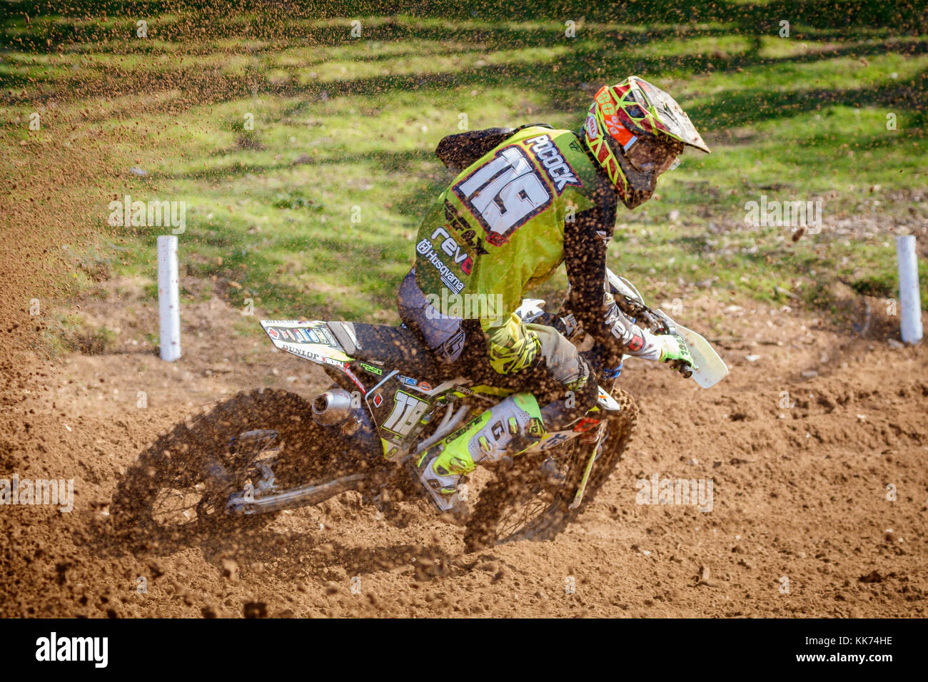 Mel Pocock sur la Revo2 MX Husqvarna au Championnat britannique 2017 réunion à Cadders Hill, Lyng, Norfolk, Royaume-Uni. Banque D'Images